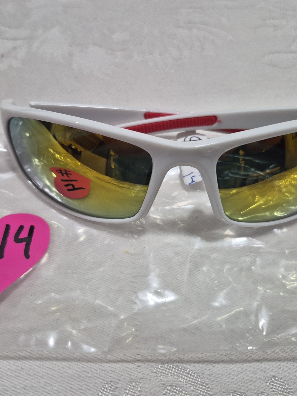 Source Unknown White and Red Sport Sunglasses with Mirrored Lenses